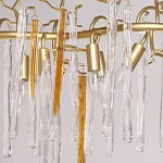 Люстра линейная золотого цвета с декоративными ветвями и длинными стеклянными подвесками в форме сосулек Droplet Chandelier варинант исполнения - 3 | Loft Concept в Уфе