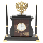 Часы настольные с Гербом России и 2-мя шариковыми ручками в комплекте Stone Clock варинант исполнения - 4 | Loft Concept в Уфе