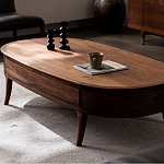 Кофейный стол овальный из дерева с 2-мя ящиками Coffee Walnut Table варинант исполнения - 3 | Loft Concept в Уфе