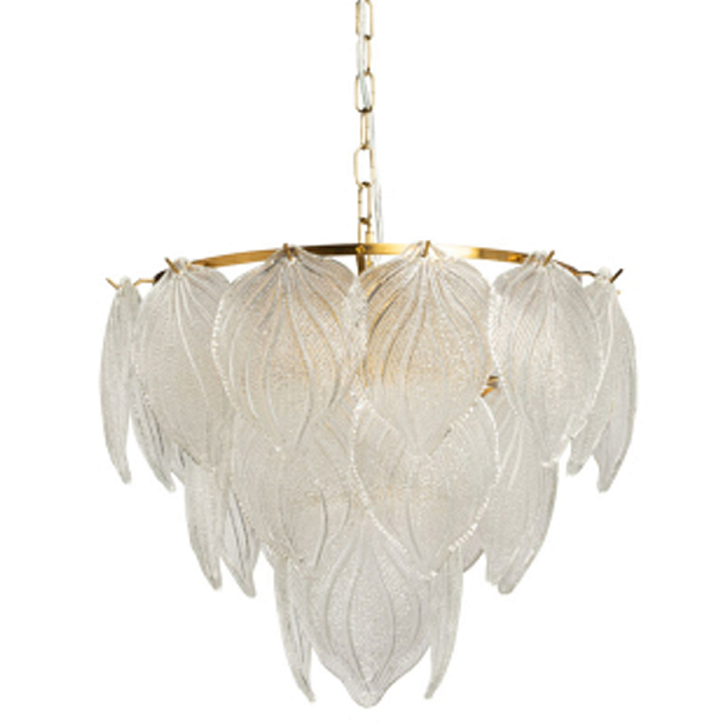 Люстра на цепи с прозрачными стеклянными подвесками в виде листьев Textured Glass Chandelier Прозрачное Стекло Латунь в Уфе | Loft Concept 