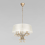 Люстра подвесная круглая с тканевым полупрозрачным абажуром и подвесками 6 ламп Gilded Elegance варинант исполнения - 2 | Loft Concept в Уфе