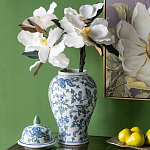 Ваза с крышкой и зелено-голубым рисунком на белом фоне 51 см Blue & White Ornament варинант исполнения - 4 | Loft Concept в Уфе