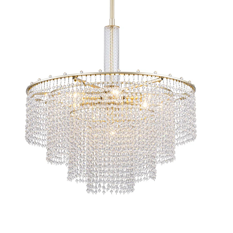 Люстра многоярусная с каскадами кристаллов Crystal Rains Золотой Прозрачный в Уфе | Loft Concept 