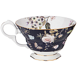 Чайный набор из фарфора темно-синий с рисунком цветов на 6 персон 12 предметов 280 мл Garden Whisper Porcelain Set  варинант исполнения - 3 | Loft Concept в Уфе