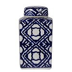 Ваза прямоугольной формы с крышкой и геометрическим узором в сине-белых цветах Blue & White Ornament  варинант исполнения - 1 | Loft Concept в Уфе