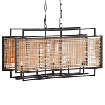 Люстра прямоугольной формы с чёрным каркасом и вставкой из плетеного материала Cage for Light варинант исполнения - 4 | Loft Concept в Уфе