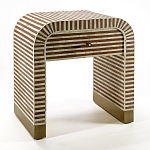 Тумбочка прикроватная с ящиком Tofino Stripes Bone Inlay Bedside Beige варинант исполнения - 2 | Loft Concept в Уфе