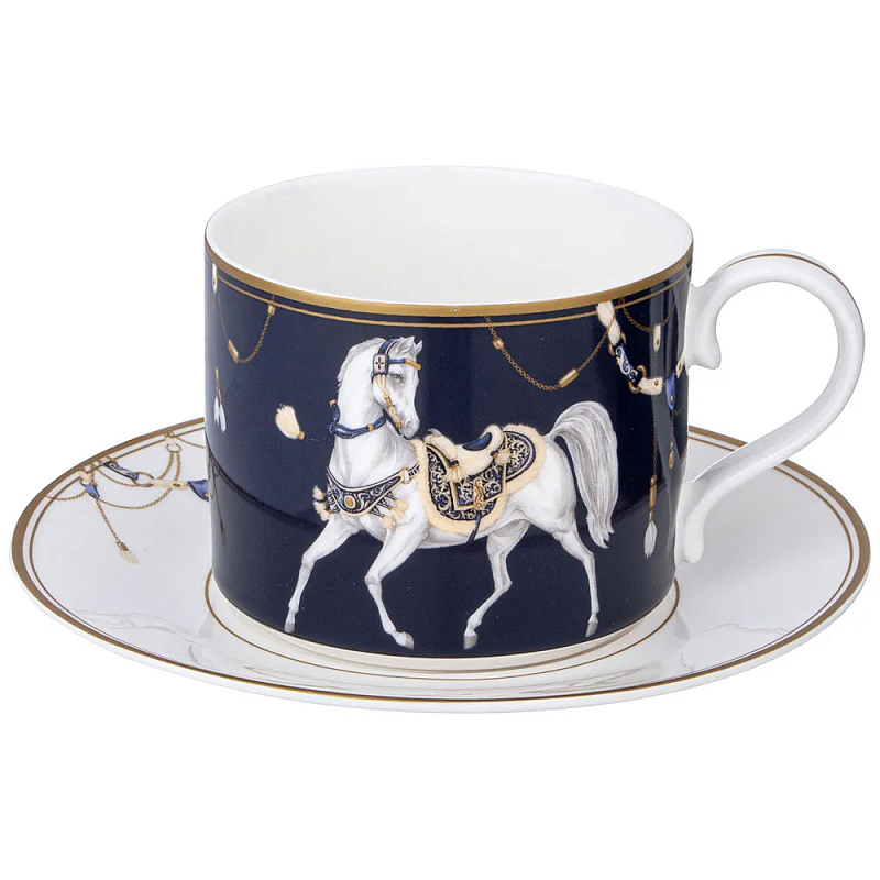 Чайная пара из фарфора с изображением лошади 300 мл Porcelain Horse Set  Белый Синий Золотой в Уфе | Loft Concept 