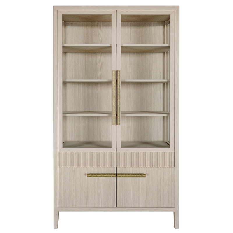 Витрина Primo со стеклянными фасадами и буфетом шпон Светлый дуб Древесина Золотой в Уфе | Loft Concept 