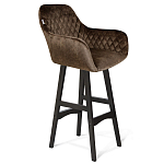 Барный стул со спинкой и подлокотниками на 4-х черных ножках Douglas Rhombus Коричневый Велюр варинант исполнения - 1 | Loft Concept в Уфе