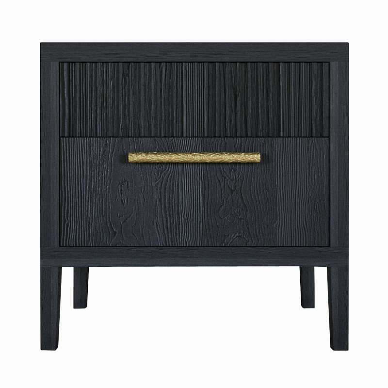 Прикроватная Тумбочка Primo с двумя ящиками Черный дуб Черный Золотой в Уфе | Loft Concept 