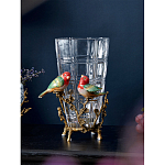 Ваза стеклянная прозрачная с бронзовым основанием в виде ветвей и фарфоровыми птичками Eden Garden варинант исполнения - 3 | Loft Concept в Уфе