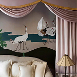 Обои ручная роспись Tsuro Cranes Original colourway on Tarnished Silver gilded paper варинант исполнения - 2 | Loft Concept в Уфе