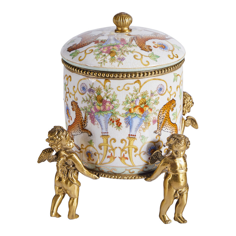 Шкатулка на ангелах из фарфора с бронзовыми элементам Eden Garden Бронза Мульти в Уфе | Loft Concept 