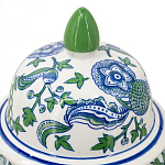 Ваза с крышкой и зелено-голубым рисунком на белом фоне 51 см Blue & White Ornament варинант исполнения - 3 | Loft Concept в Уфе