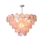 Люстра с каскадом из круглых розовых стеклянных дисков Pink Light Waterfall варинант исполнения - 4 | Loft Concept в Уфе