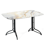 Обеденный стол с прямоугольной столешницей из стекла на черных металлических ножках White Marble варинант исполнения - 1 | Loft Concept в Уфе