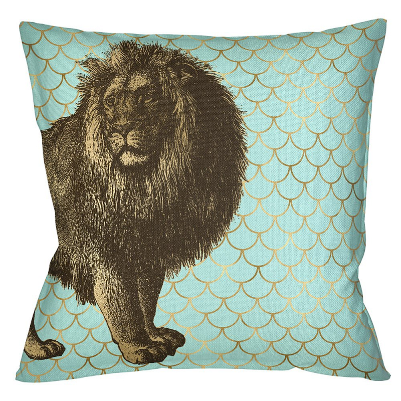 Подушка Safari light blue lion Бирюзовый Глянцевое золото Подушка Safari light blue lion Бирюзовый Глянцевое золото в Уфе | Loft Concept