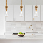 Подвесной светильник золотого цвета с колоколообразным стеклянным плафоном и декоративным элементом Elstead Lighting варинант исполнения - 9 | Loft Concept в Уфе