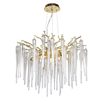 Люстра золотого цвета с декоративными ветками и длинными прозрачными стеклянными подвесами в форме сосулек Droplet Chandelier варинант исполнения - 2 | Loft Concept в Уфе