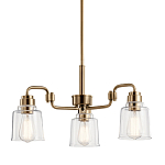 Люстра цвета латунь с 3-мя прозрачными стеклянными плафонами Kichler варинант исполнения - 1 | Loft Concept в Уфе