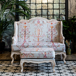 Двухместный диван из массива бука серый с растительным орнаментом Raffael Blue Grey Sofa варинант исполнения - 8 | Loft Concept в Уфе