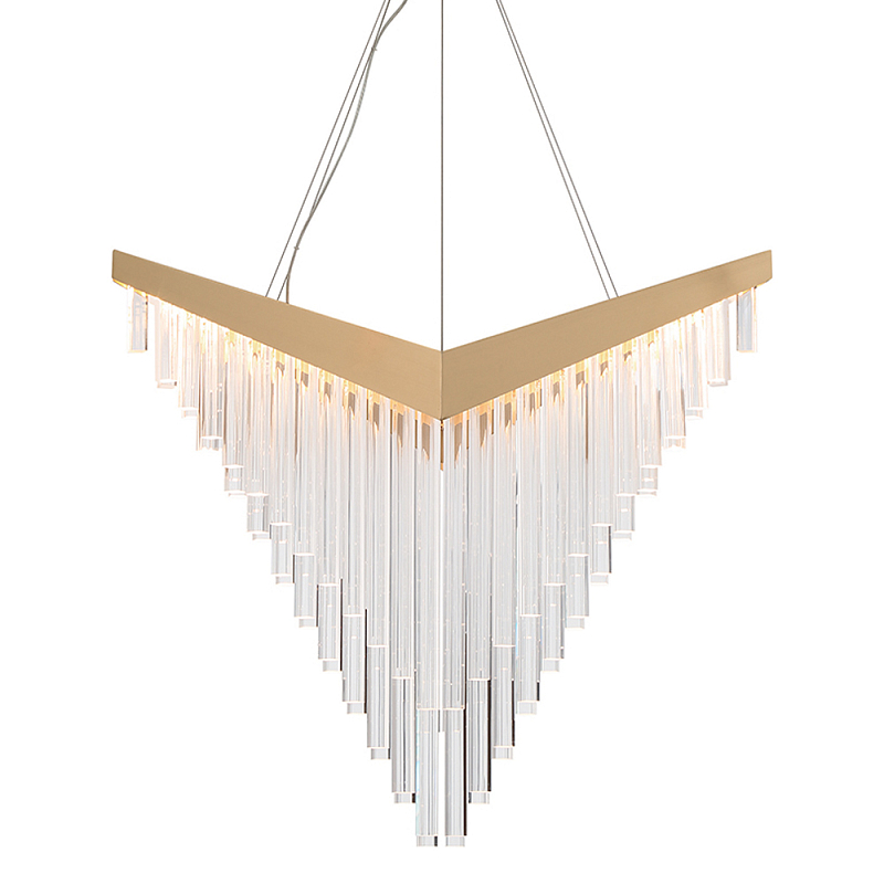 Люстра золотого цвета в форме галочки с каскадом длинных прозрачных трубок Eurofase матовое золото Прозрачный в Уфе | Loft Concept 