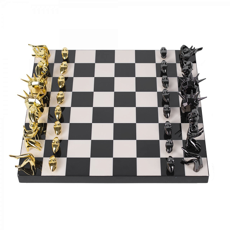 Шахматы Kelly Wearstler Dichotomy Chess Set Черный Белый Глянцевое золото в Уфе | Loft Concept 