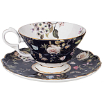 Чайный набор из фарфора темно-синий с рисунком цветов на 6 персон 12 предметов 280 мл Garden Whisper Porcelain Set  варинант исполнения - 4 | Loft Concept в Уфе