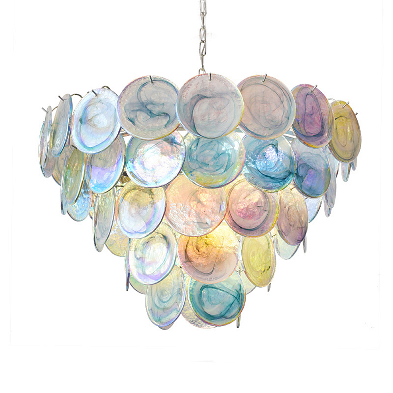 Люстра с каскадом из круглых разноцветных стеклянных дисков Mother of Pearl Iridescence Мульти Хром в Уфе | Loft Concept 
