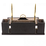 Настольный письменный набор из бежевого мрамора с часами и гербом Marble Accessory варинант исполнения - 3 | Loft Concept в Уфе