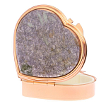 Таблетница карманная в форме сердца с 3-мя отделениями с зеркалом и накладкой из натурального камня Лепидолит Red Gold Stone Pillboxes варинант исполнения - 2 | Loft Concept в Уфе