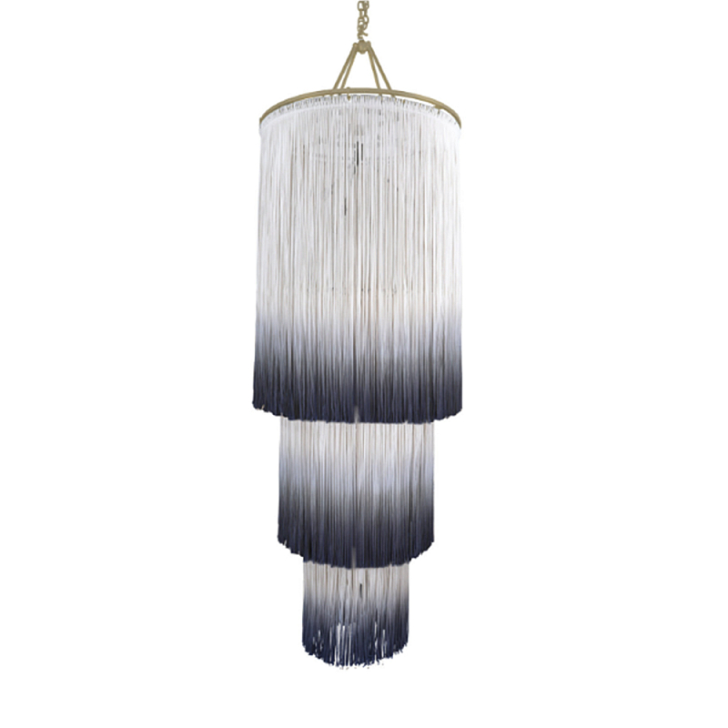 Люстра круглая трехъярусная из бахромы Indigo Gradient Braided Fringe Синий Белый Люстра круглая трехъярусная из бахромы Indigo Gradient Braided Fringe Синий Белый в Уфе | Loft Concept