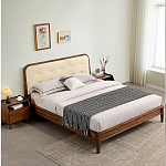 Кровать двуспальная с каркасом из дерева и мягким изголовьем Moon Walnut Bed варинант исполнения - 8 | Loft Concept в Уфе