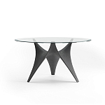 Дизайнерский круглый обеденный стол стеклянный с фигурным подстольем из цемента ARC Dining Table варинант исполнения - 8 | Loft Concept в Уфе