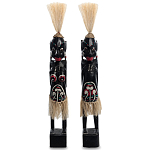Комплект из 2-х деревянных статуэток Asmat Straw Headdress Statuettes Black Turquoise варинант исполнения - 5 | Loft Concept в Уфе