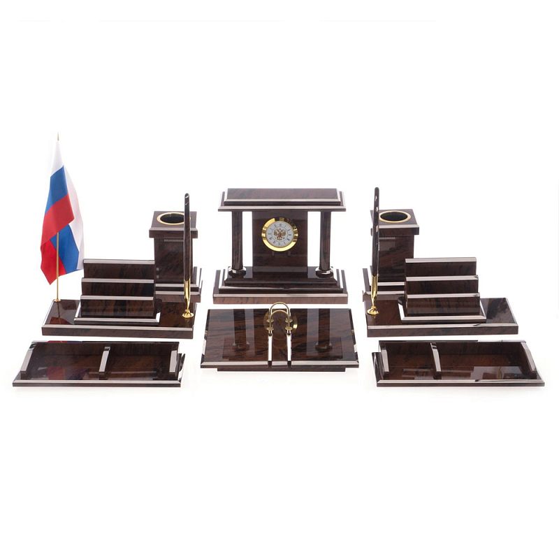 Настольный письменный набор из природного камня обсидиана Team leader Коричневый Бронза в Уфе | Loft Concept 