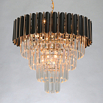 Люстра из черного металла с многоярусными подвесками из прозрачного хрусталя на золотой цепи Empire Black Chandelier Crystal варинант исполнения - 3 | Loft Concept в Уфе