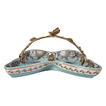 Блюдо из голубого фарфора с бронзовой ручкой в виде ветки Blue Garden варинант исполнения - 2 | Loft Concept в Уфе