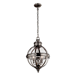 Подвесной светильник с прозрачным стеклянным плафоном в форме шара цвета никеля в индустриальном стиле на цепи 3 лампы Feiss варинант исполнения - 2 | Loft Concept в Уфе