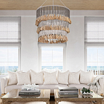 Люстра трехъярусная с декором из круглых деревянных бусин с кисточками Gray Brown Wooden Beads Chandelier варинант исполнения - 5 | Loft Concept в Уфе