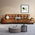 Диван двухместный кожаный с каркасом из массива дерева Medieval Furniture варинант исполнения - 1 | Loft Concept в Уфе