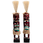 Комплект из 2-х деревянных статуэток Asmat Straw Headdress Statuettes Red Turquoise Tattoo варинант исполнения - 1 | Loft Concept в Уфе