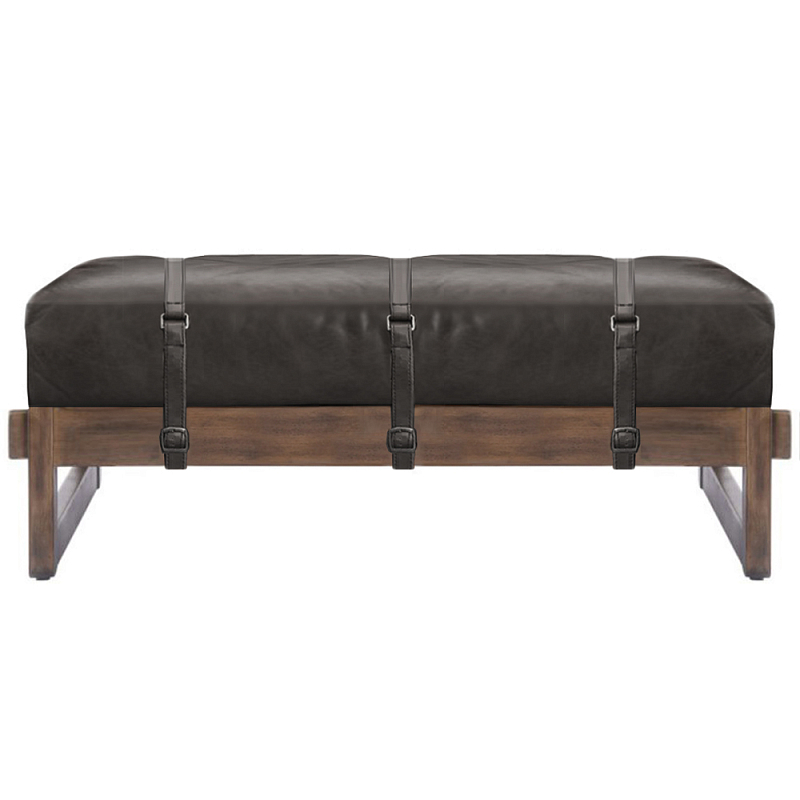 Банкетка Duncan винтажная черная кожа Черный Коричневый в Уфе | Loft Concept 