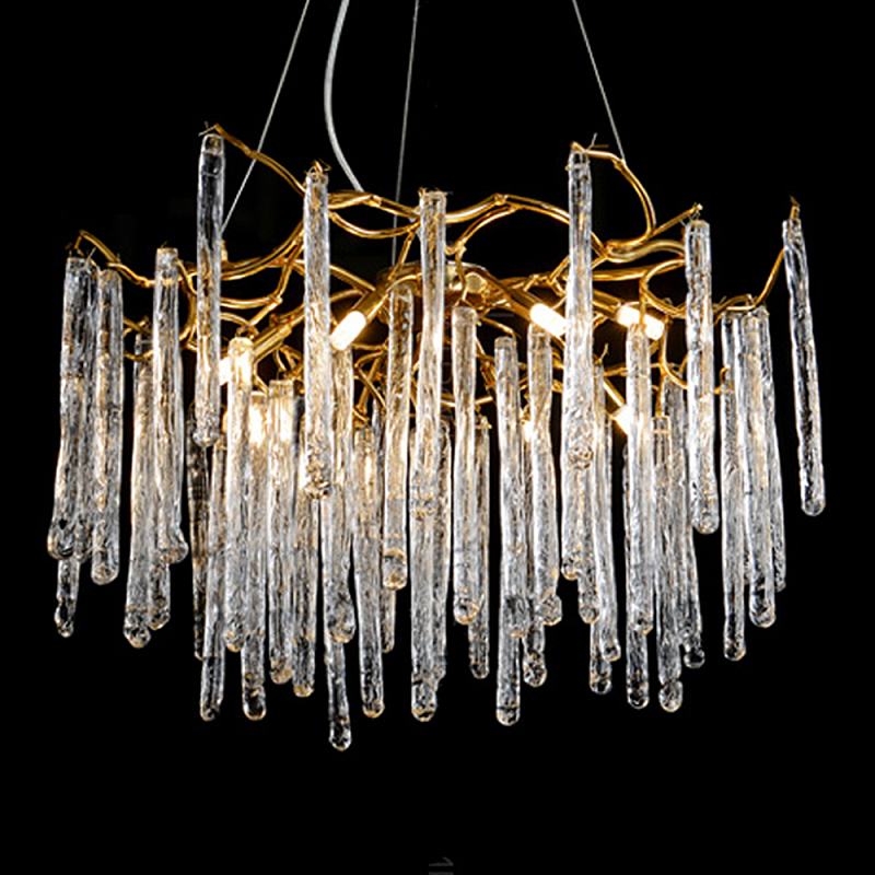 Люстра на подвесе с каркасом из металла и прозрачными подвесками из стекла Droplet Chandelier Золотой Прозрачный Люстра на подвесе с каркасом из металла и прозрачными подвесками из стекла Droplet Chandelier Золотой Прозрачный в Уфе | Loft Concept