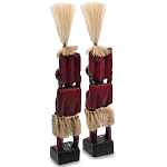 Комплект из 2-х деревянных статуэток Asmat Straw Headdress Statuettes Red Tattoo варинант исполнения - 2 | Loft Concept в Уфе