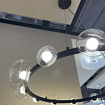 Люстра подвесная круглая с 12-ю прозрачными куполообразными плафонами и черным металлическим основанием Flos Wireline Lighting варинант исполнения - 6 | Loft Concept в Уфе