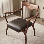 Стул деревянный с мягким сиденьем из коричневой натуральной кожи Moon Walnut Furniture варинант исполнения - 5 | Loft Concept в Уфе