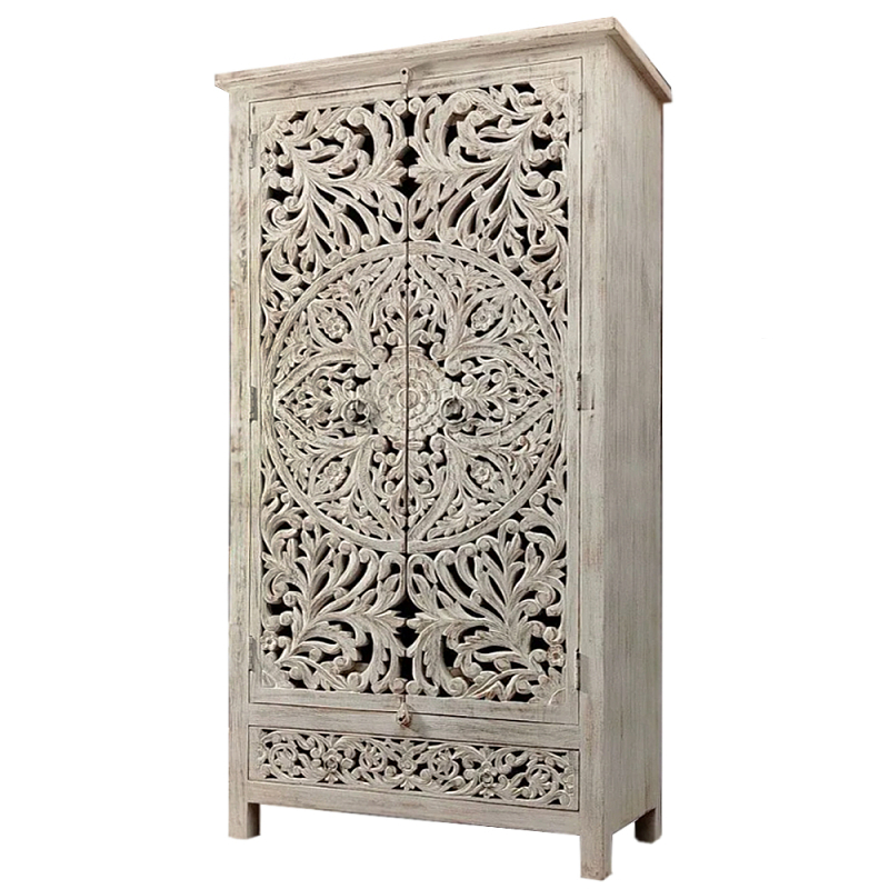 Шкаф с орнаментом ручная резьба из дерева Indian Antique Furniture  Серый в Уфе | Loft Concept 