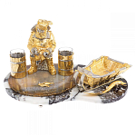 Икорница со стопками с декором "Рыбак с санями" с гравировкой на подставке из натуральных камней Агат Мрамор Decorative Cavair Dishes варинант исполнения - 1 | Loft Concept в Уфе